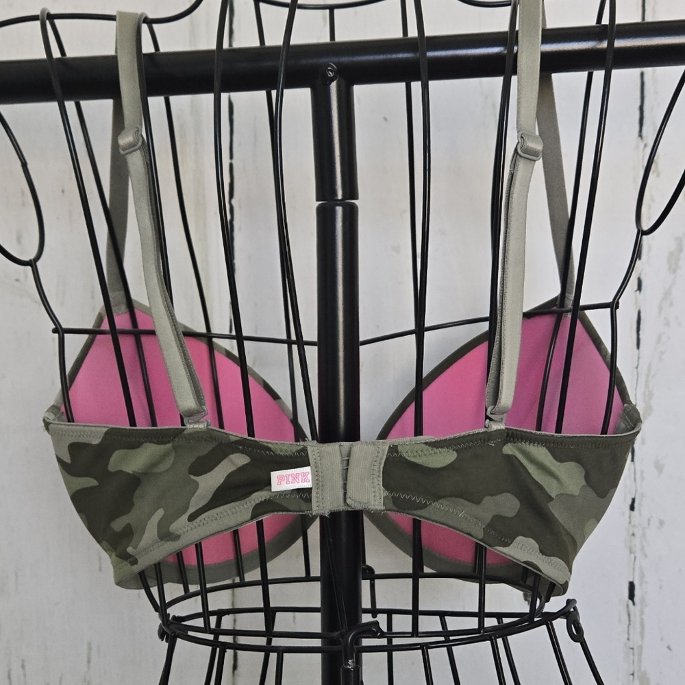 Victoria Secret Wear Everywhere Super Push Up Camouflage Bra Green Sz 32D - Picture 3 of 8